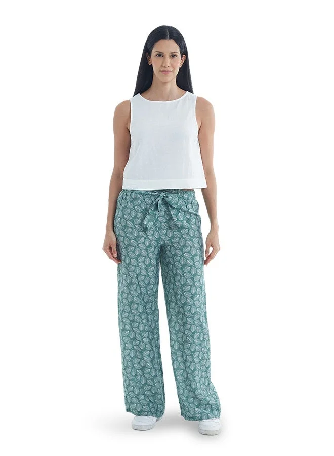Asharae  Women's Printed Flared Pant With Elasticated Waist Band And Knot At Waist Comfortable Material, Breathable Daily Wear, Casual Fashion Outfit, Special Occasion Outfit, Trendy & Chic Apparel for Women | Best Price UAE